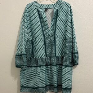 SHEIN Green Patterned Long Sleeve Dress